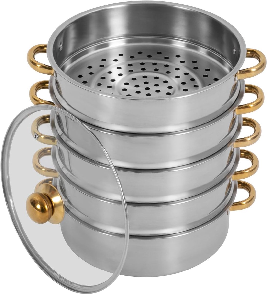 Stoompan RVS - Couscous pan - Gezond Koken - Vijf lagen ontwerp - 30 cm diameter - Zilver