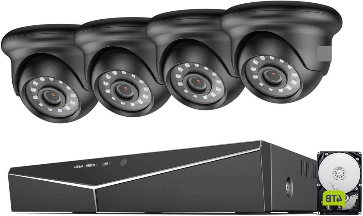 Beveiligingscamera Systeem - CCTV Kit DVR - Huisbewaking - IP66 Waterdicht - 4 Camera's - Wit
