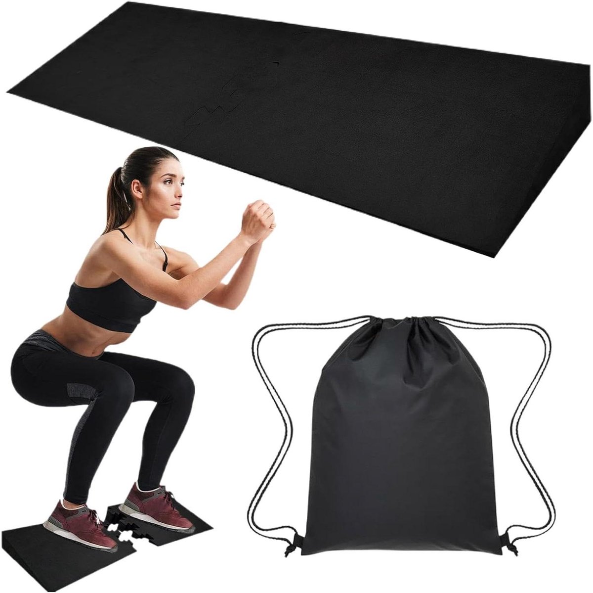 Squat Blok - Sleehak Kniebuigen - Benen Trainen - Antislip Ontwerp - 68.5 x 23.5 cm - Zwart