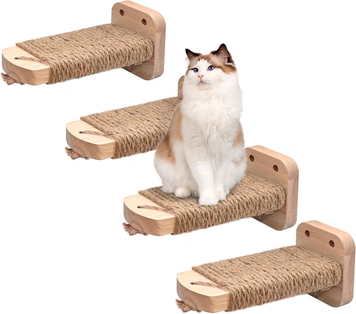 Kattenplank Set - Wandtrapjes - Klimmen en Spelen - Massief Hout - 4 Stuks - Geel