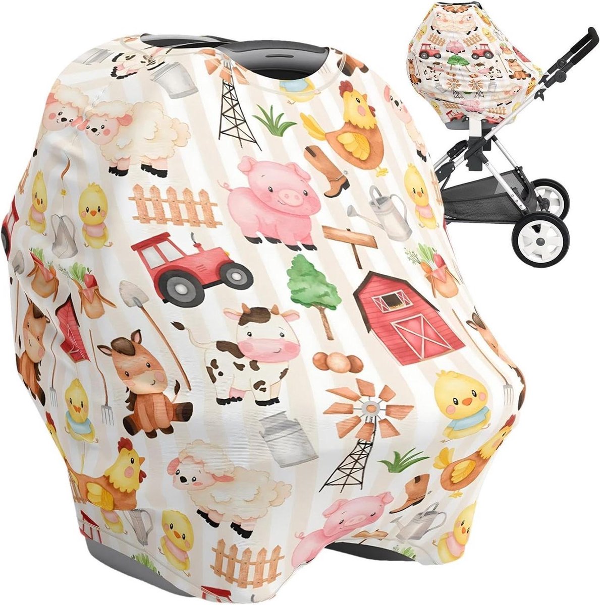 Baby autostoelhoes - Kinderwagen deken - Bescherming onderweg - 360 graden dekking - 30 cm opening - Boerderij print