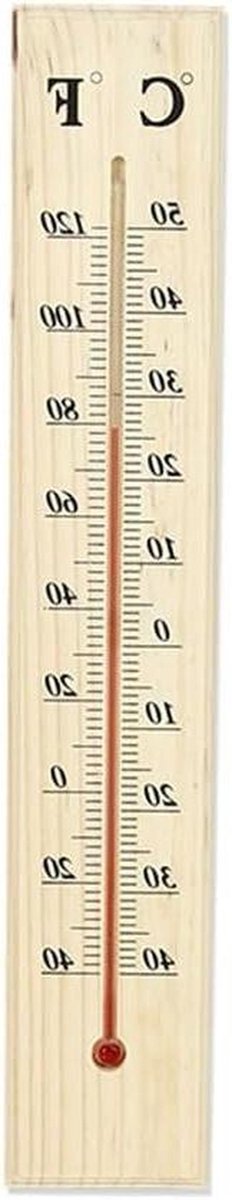 Houten Thermometer - Temperatuurmeter - Binnen Buiten - Eenvoudig Afleesbaar - 40 cm - Natuurlijk Hout