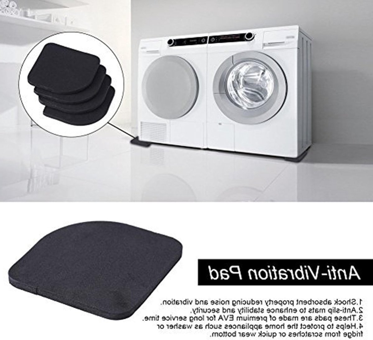 4 Stuks Anti-Vibratie Pads van Rubber voor Wasmachine en Koelkast - Geluidsdempende Voetjes voor Huishoudelijke Apparaten