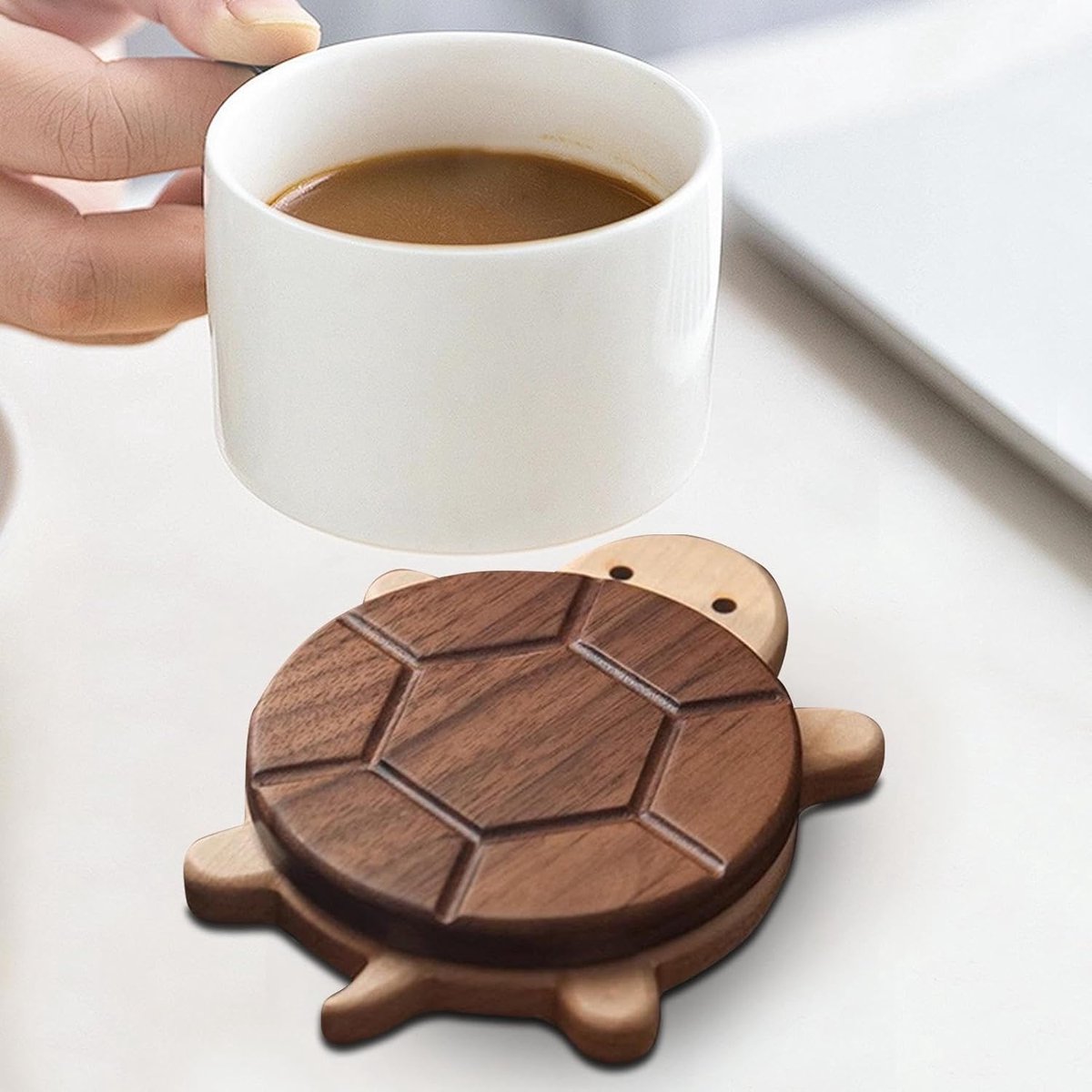 Houten Onderzetters - Drankmatjes - Tafel Beschermen - Schildpad Design - 10x15 cm - Houtkleur