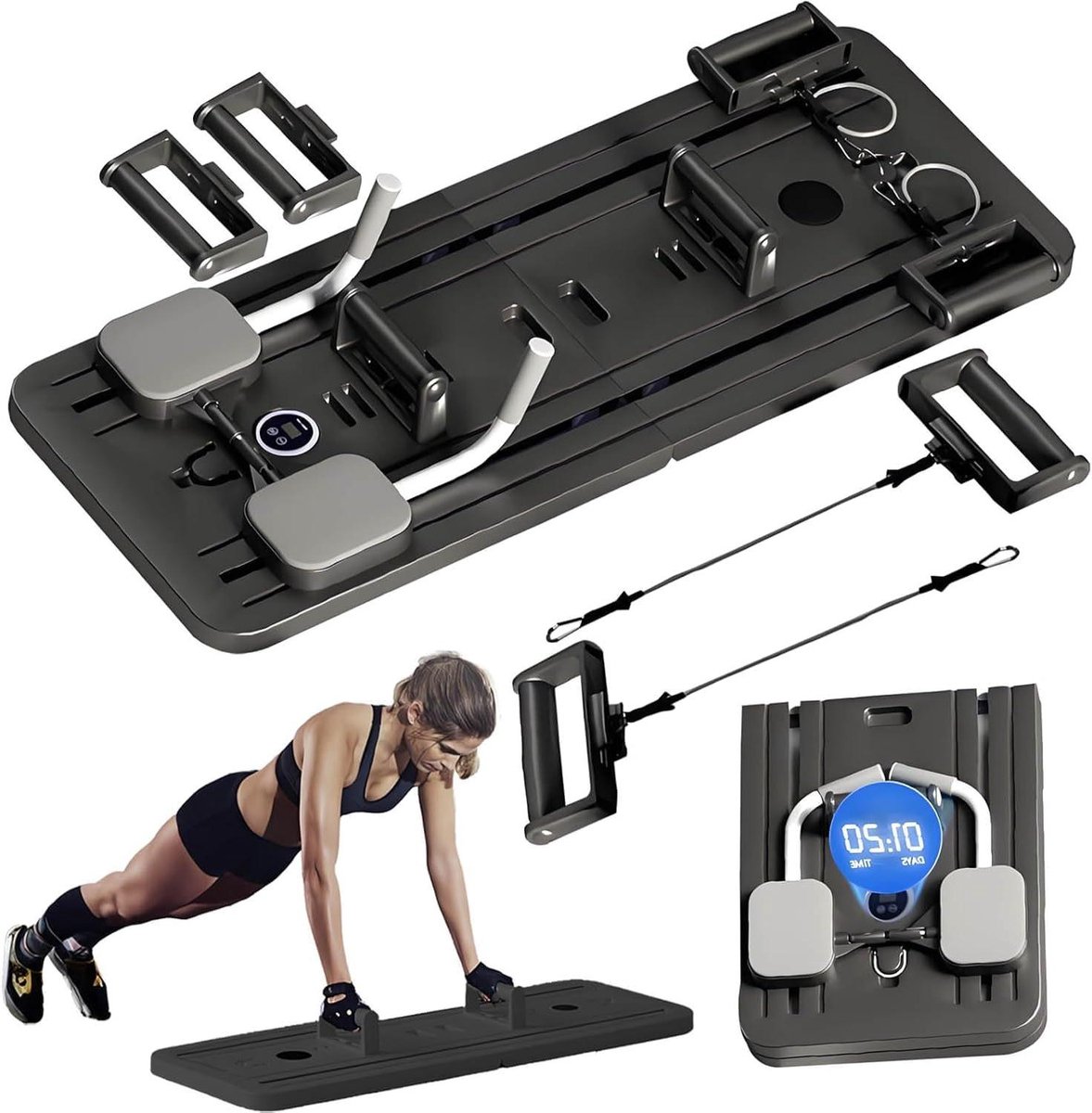 Pilates Board - Trainingsplatform - Lichaamsvorming - Met Timer En Spanner - 105 cm - Zwart
