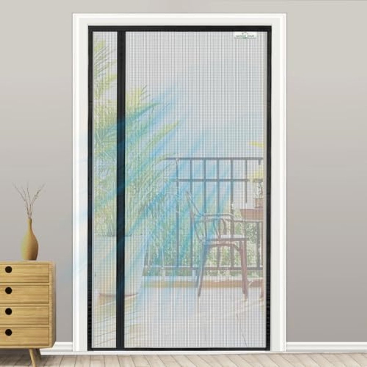 PromoHome Klamboe met magnetische deur, 110 x 210 cm, omkeerbaar, met zijdelingse opening links/rechts, eenvoudige toegang, insectenbescherming, zwart