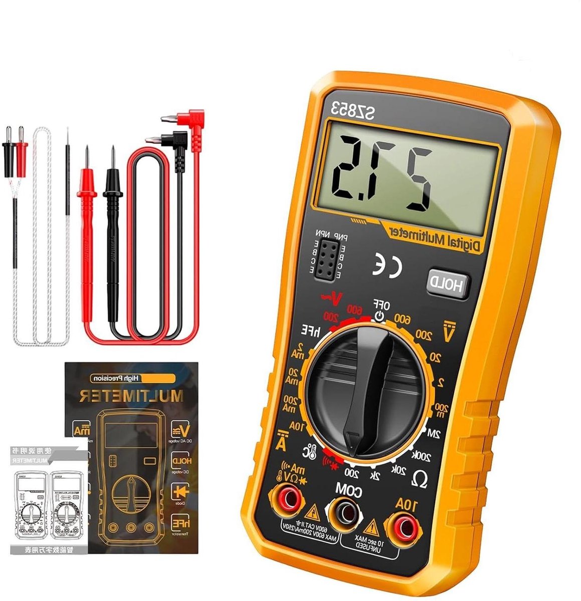 Digitale Multimeter - Elektrische Tester - Elektra Inspectie - 1999 Tellingen Display - Compact Ontwerp - Geel
