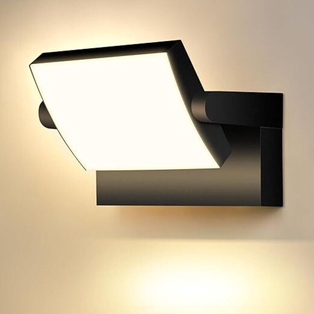 Zwarte LED-wandlampgeschikt voor buiten geschikt voor 350° draaibaar LED-paneel, 3000K war