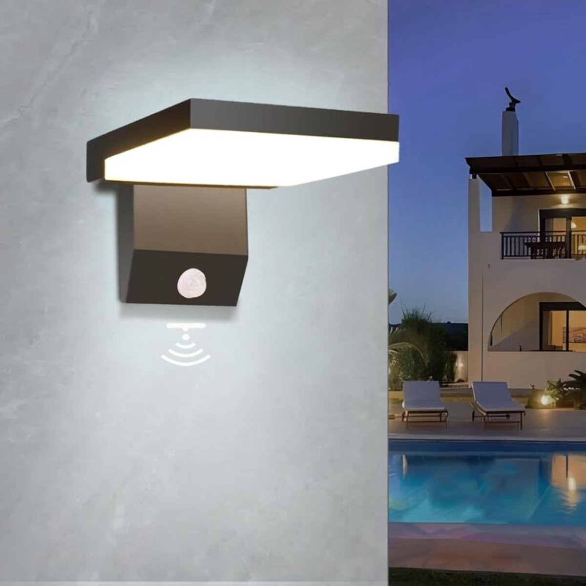 18W buitenwandlamp geschikt voor bewegingssensor, 6000K kleurtemperatuur, IP66 waterdicht, moderne wandlamp, geschikt voor woningen, veranda's en garages, 1 stuk, zwart.
