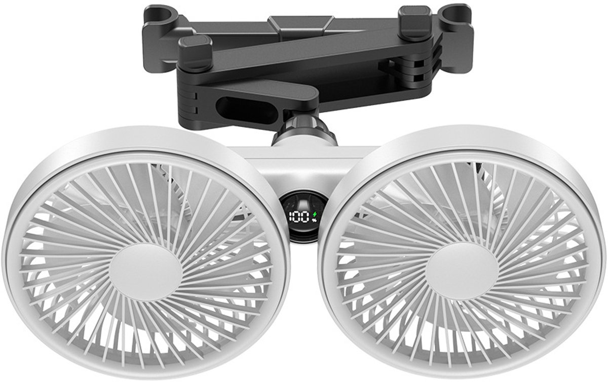 VHV-Verstelbare Dubbele Autoventilator - Uitschuifbare Ventilator voor Auto Achterbank - Krachtige Luchtcirculator met USB - Stille Flexibele Koelventilator voor Kinderen, Huisdieren en Roadtrips