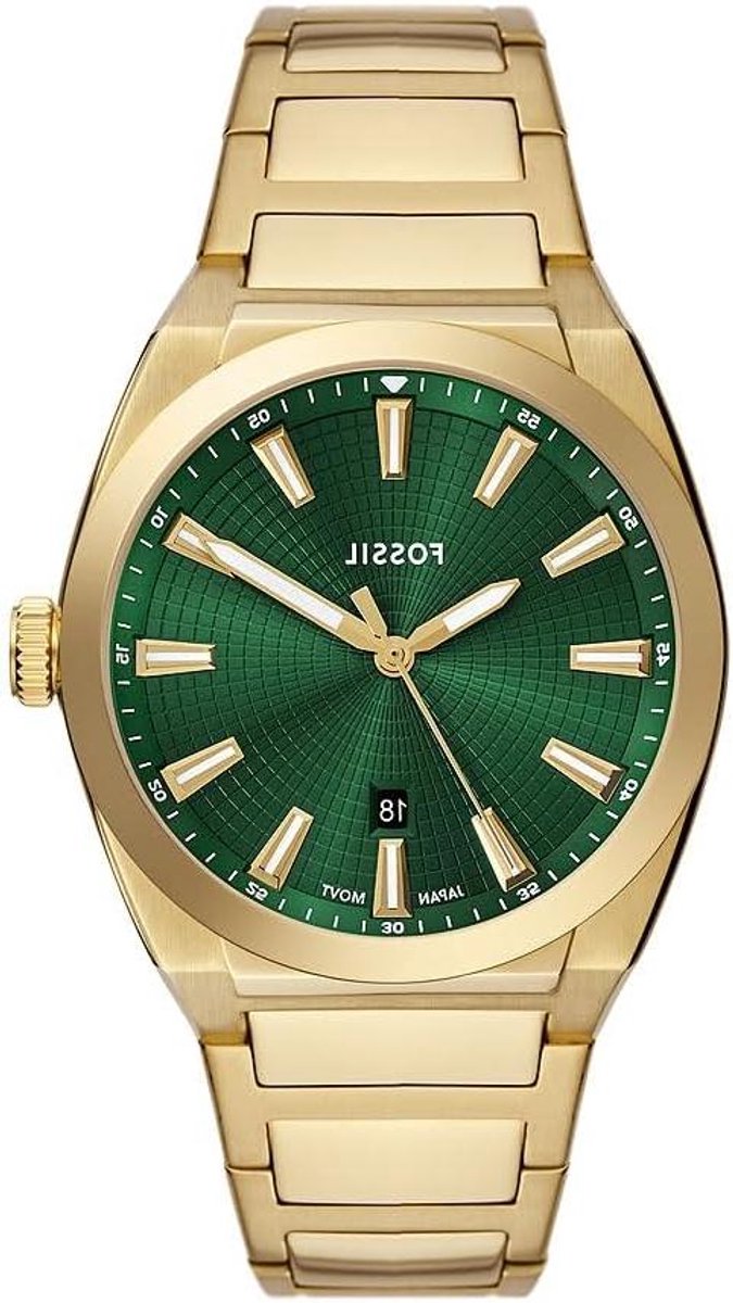 Everett Herenhorloge - Polshorloge Datum - Dagelijks Dragen - Roestvrij Staal - 42mm Kast 18mm Band - Groen Goudkleurig