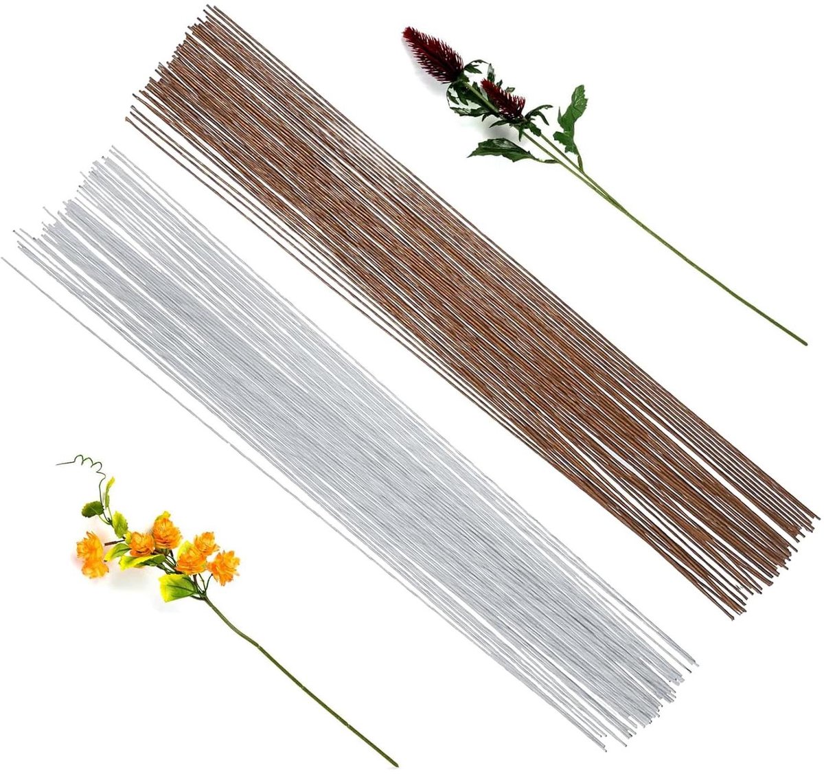 Bloemistendraad 100 stuks - Bloemendraad knutselen - Bloemstukken maken - Papierommanteld - 40 cm - Wit en bruin