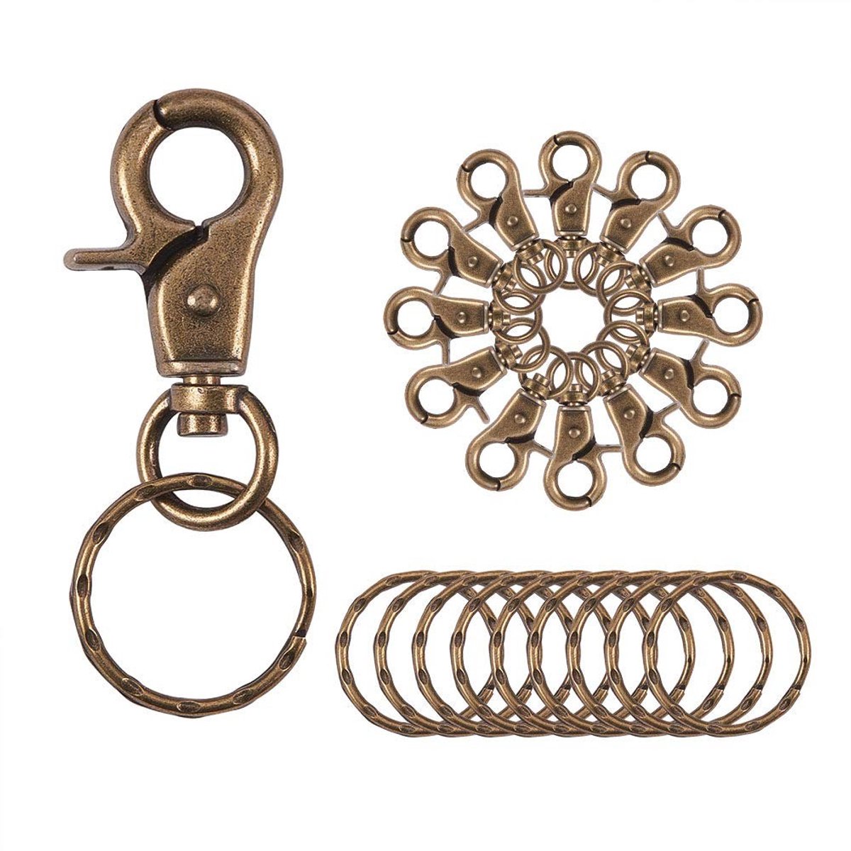VT Goods - Carabiner Haken - Antiek - 10-Piece Set - Handig voor DIY - Met Sleutelhangers - Ideaal voor Creatieve Projecten