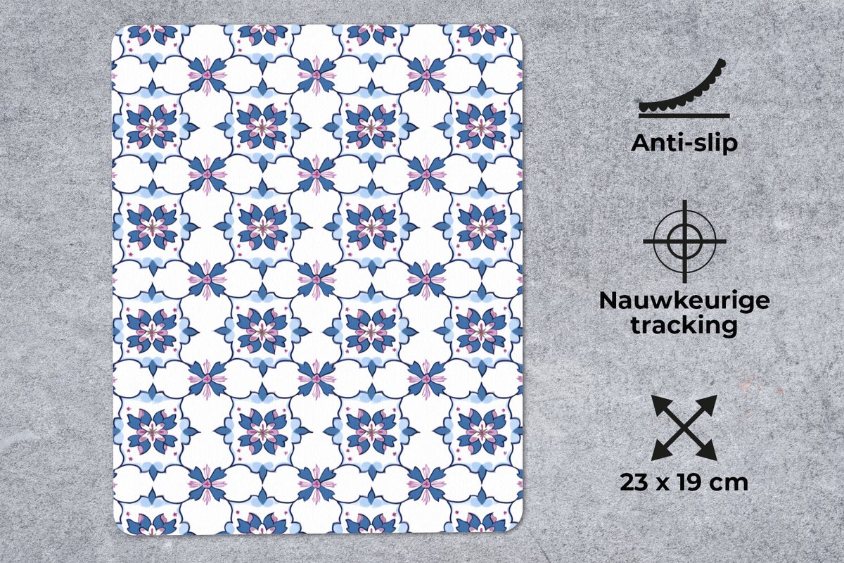 Muismat 12x16 cm - Mousepad Modern - Patroon - Blauw - Roze - Muismatten