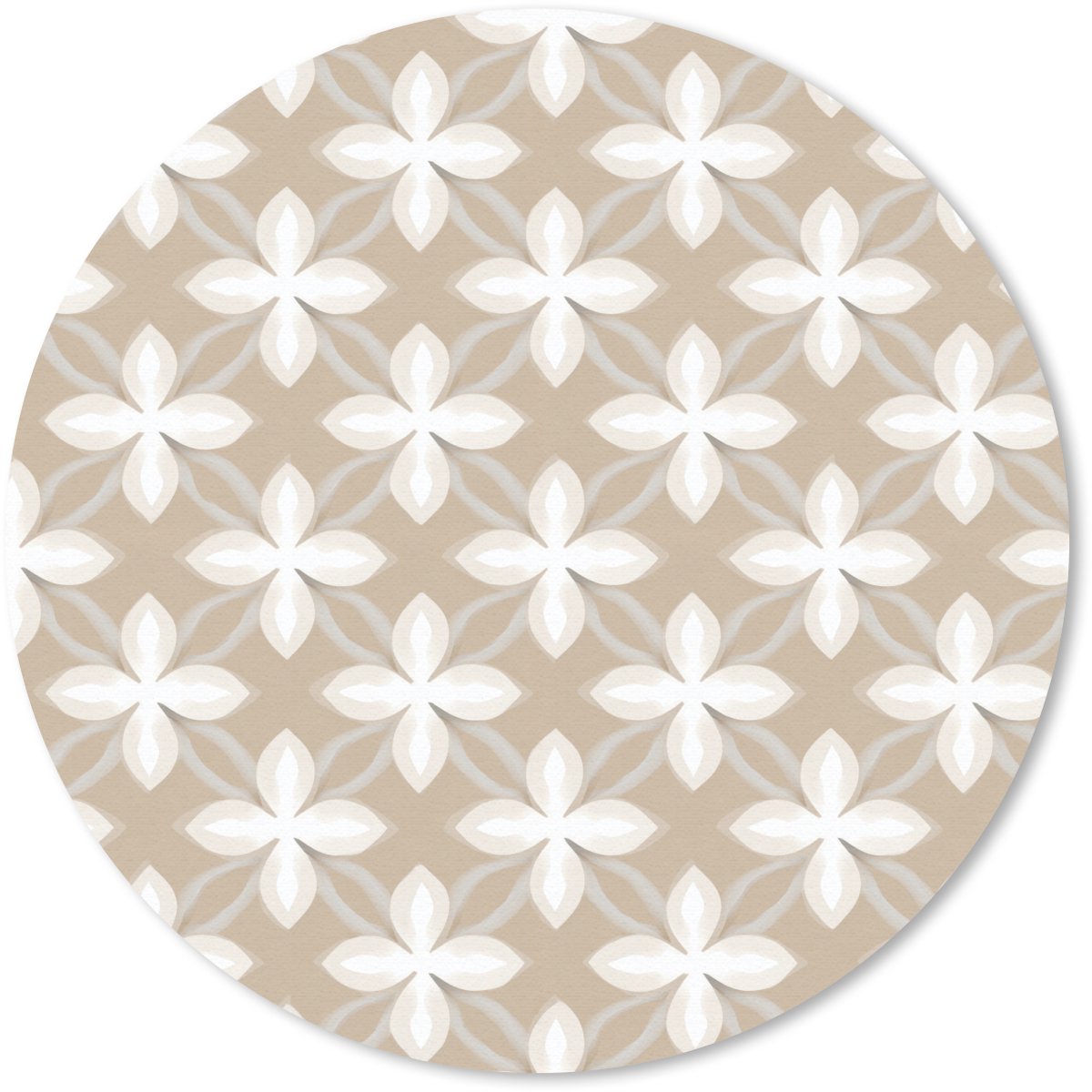 Muismat rond 50x50 cm - Mousepad Patroon - Symmetrisch - Beige - Ronde muismatten