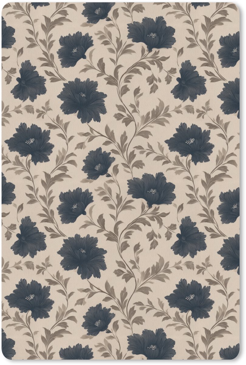 Muismat 13x20 cm - Mousepad Motief - Bloemen - Zwart - Beige - Muismatten