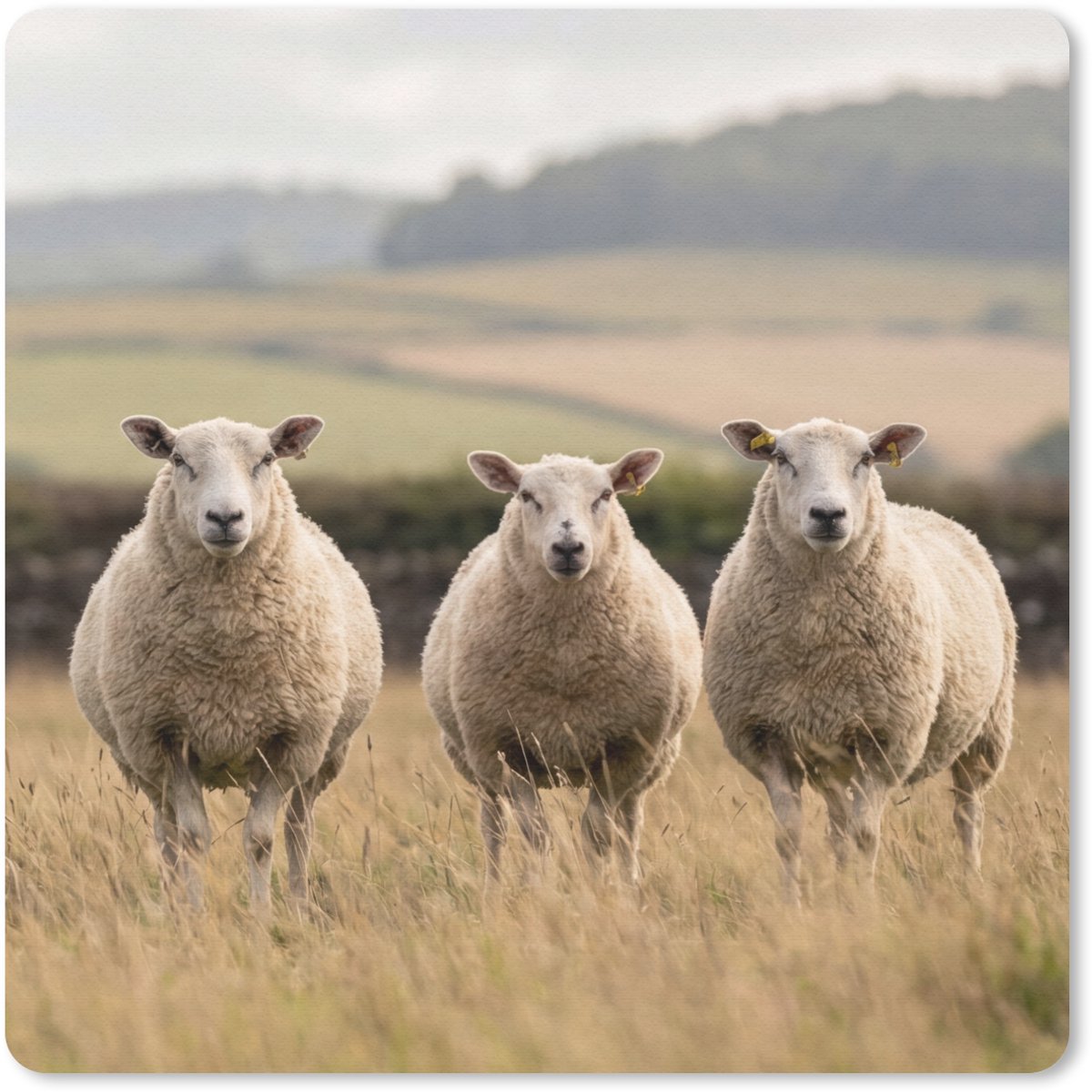 Muismat 20x20 cm - Mousepad Schapen - Weidenlandschap - Heuvels - Muismatten