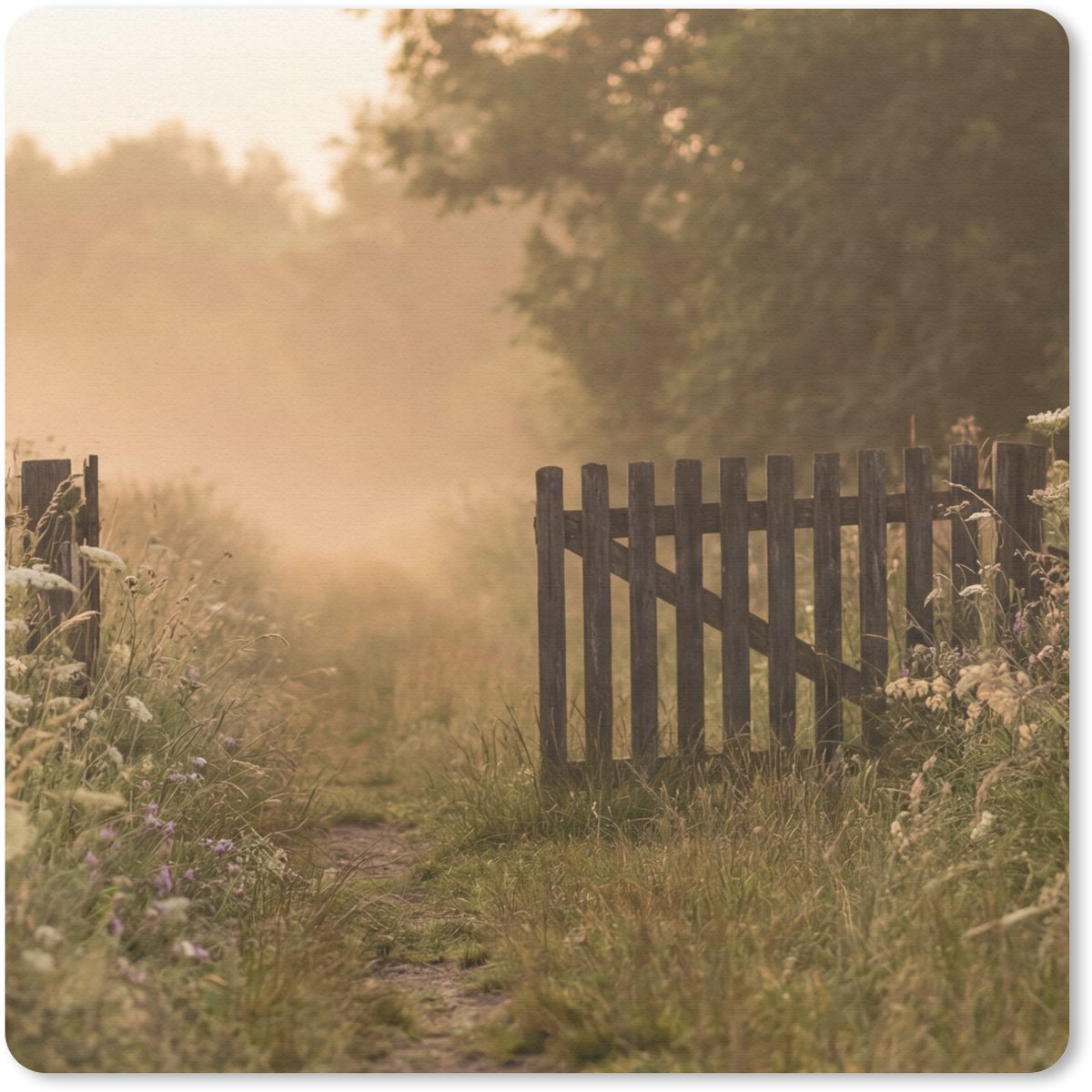 Muismat 30x30 cm - Mousepad Hek - Natuur - Mist - Veld - Muismatten