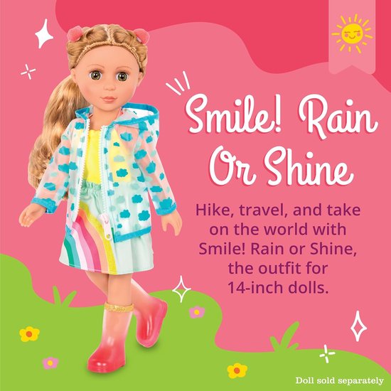 Poppen Regen Outfit - Regenkleding Set - Poppen Aankleden - Regenboog Print - 356 cm poppen - Multicolor — afbeelding 3