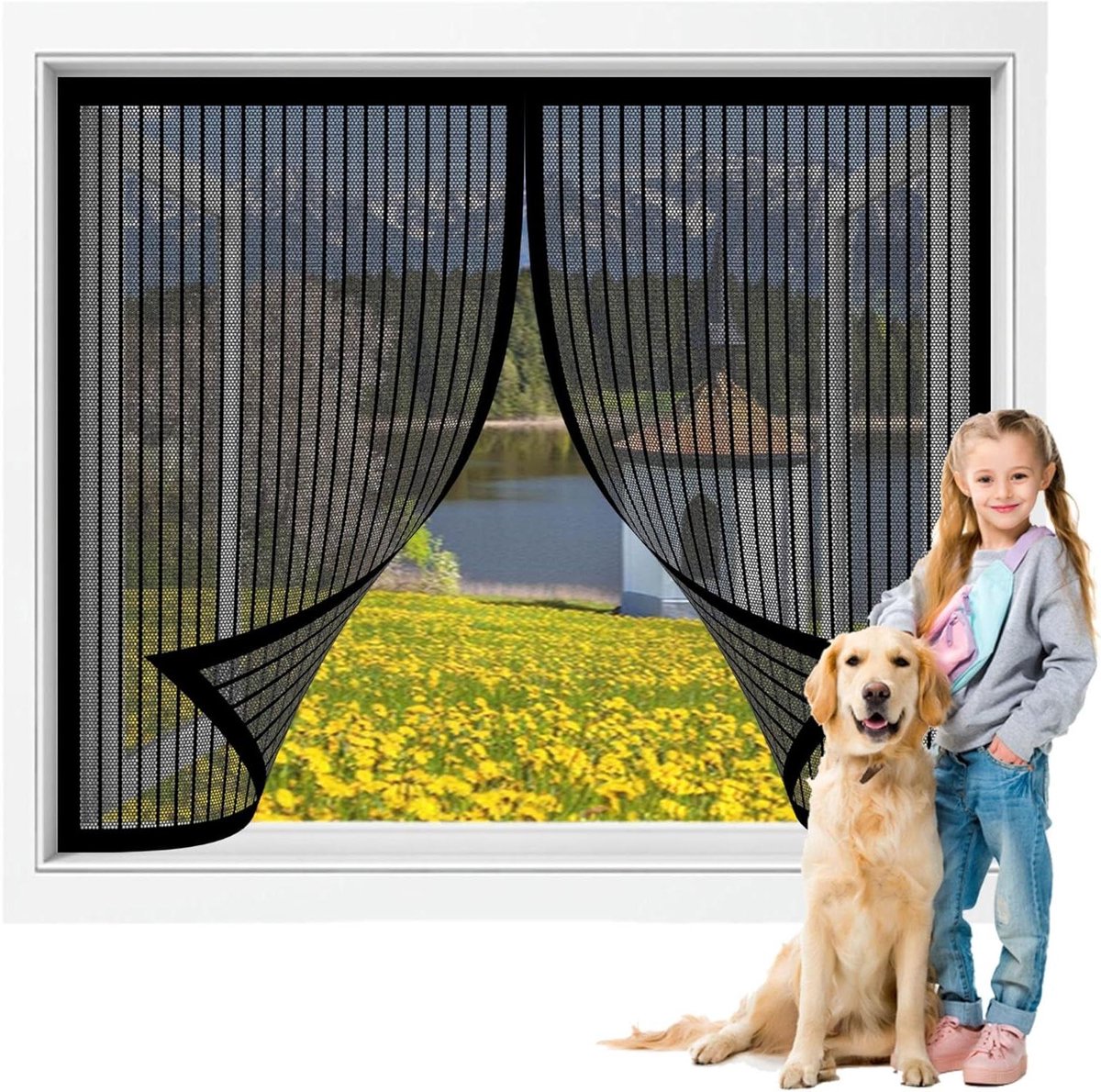 Raamhor Magnetisch - Vliegendeur Hor - Insecten Buiten Houden - Automatische Sluiting - 99x154 cm - Zwart
