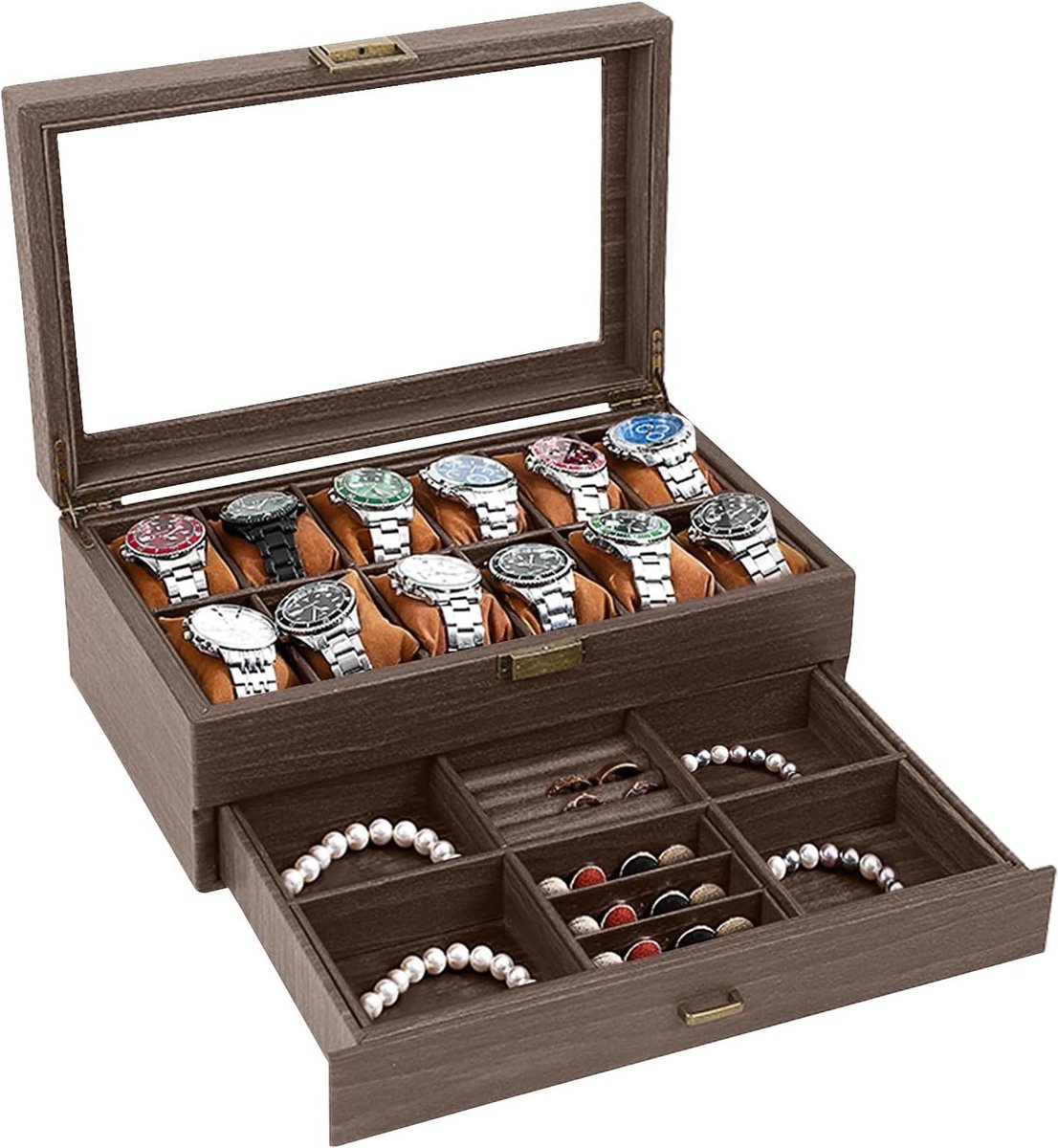 Watch Box - Jewellery Storage - Horloge Beschermen - Twee Lagen Met Lade - 34 x 21 x 13 cm