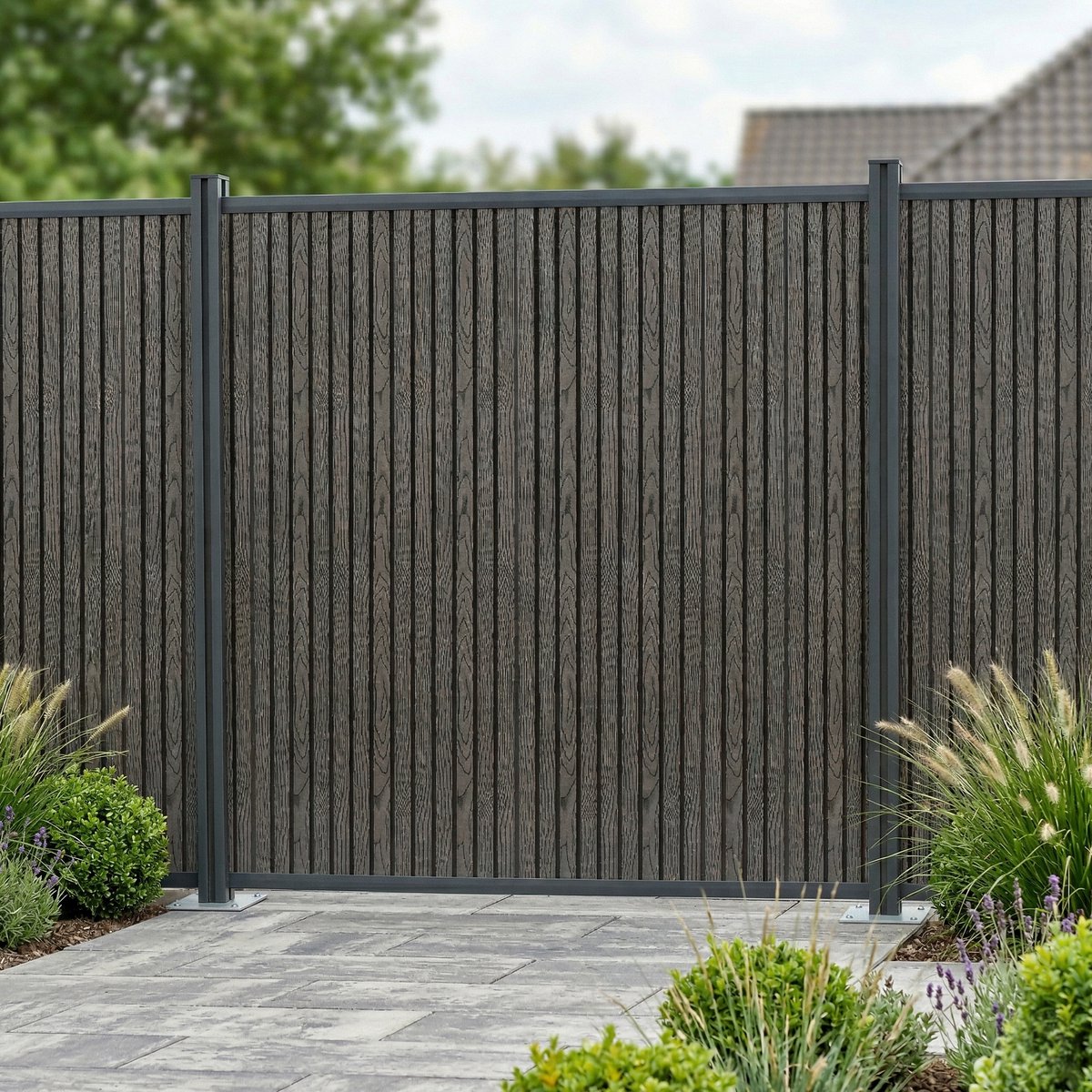 WPC schutting Grassano uitbreidingsset met 2 palen 185x180 cm grijs en antracietgrijs NEU.HOLZ