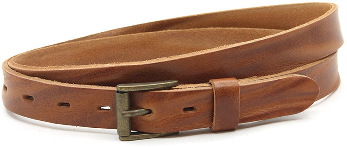 Damesriem cognac bronzen rolgesp - 2.5 cm breed - Leer - Smalle riem - Stoer - Maat 120