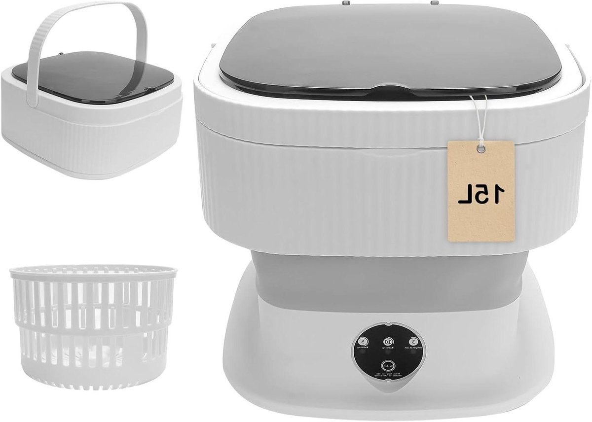 Draagbare Mini Wasmachine - Opvouwbare Wasmachine - Apartment Wassen - Geïntegreerd Wassen Drogen - 15 Liter - Grijs