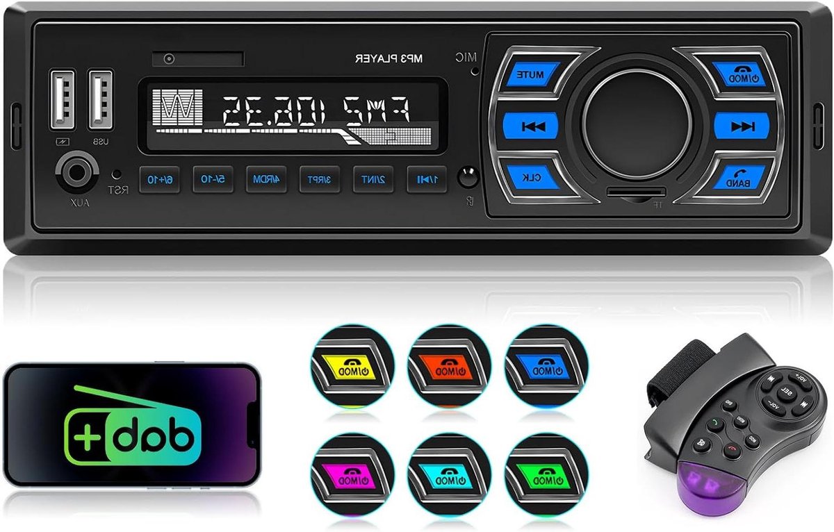 Autoradio met Bluetooth - Auto MP3 speler - Handsfree bellen - Ingebouwde DAB+ - 1 DIN - Zwart