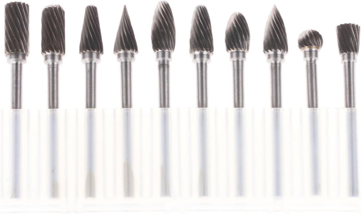 Set van 10 Stuks Tungsten Carbide Rotonde Frezen met 1/8" Schacht voor Precisiewerk en Houtbewerking