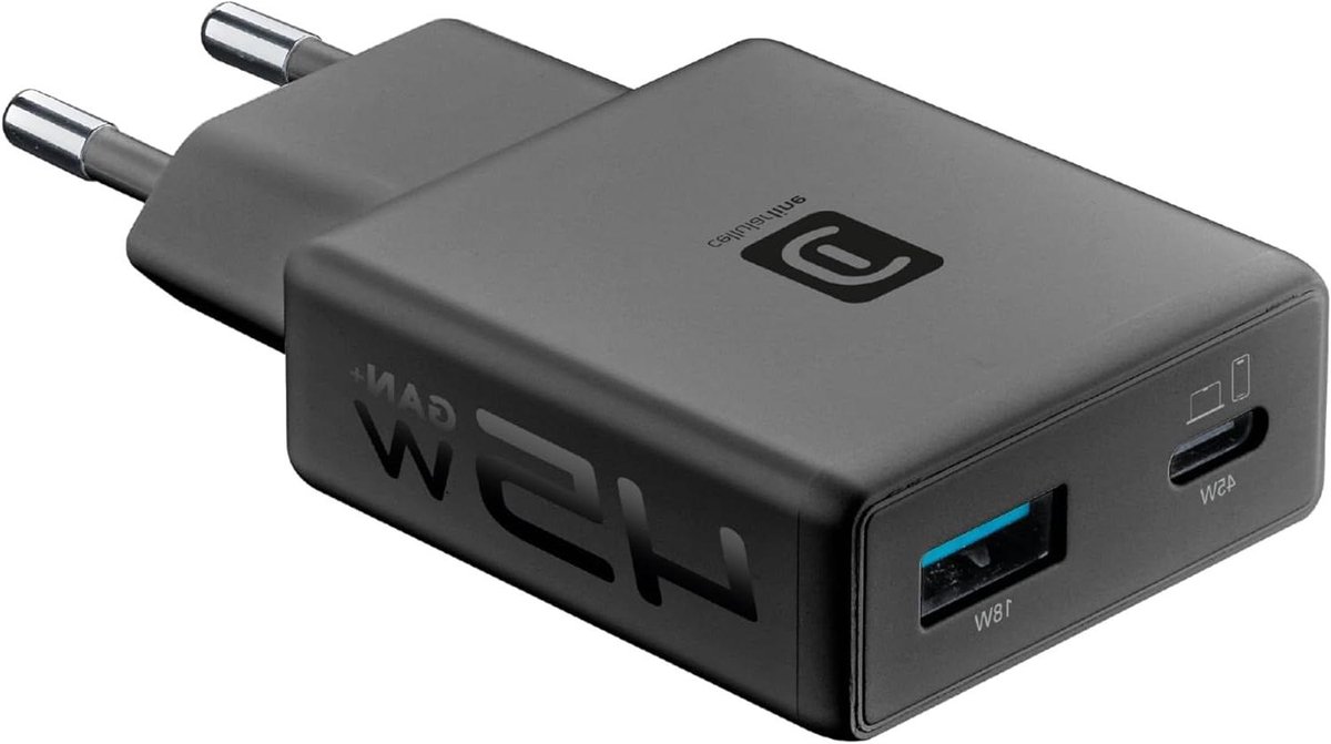 Netlader Dual Poort - Oplader USB-C - Snelladen Apparaten - GaN+ Technologie - 45 Watt - Zwart