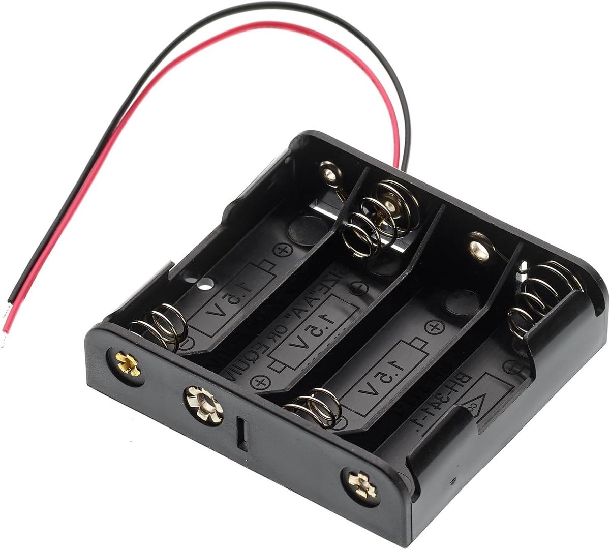 Batterijhouder - Batterijbox - DIY Elektronica - 4x AA 6V - 58 x 64 x 16mm - Zwart