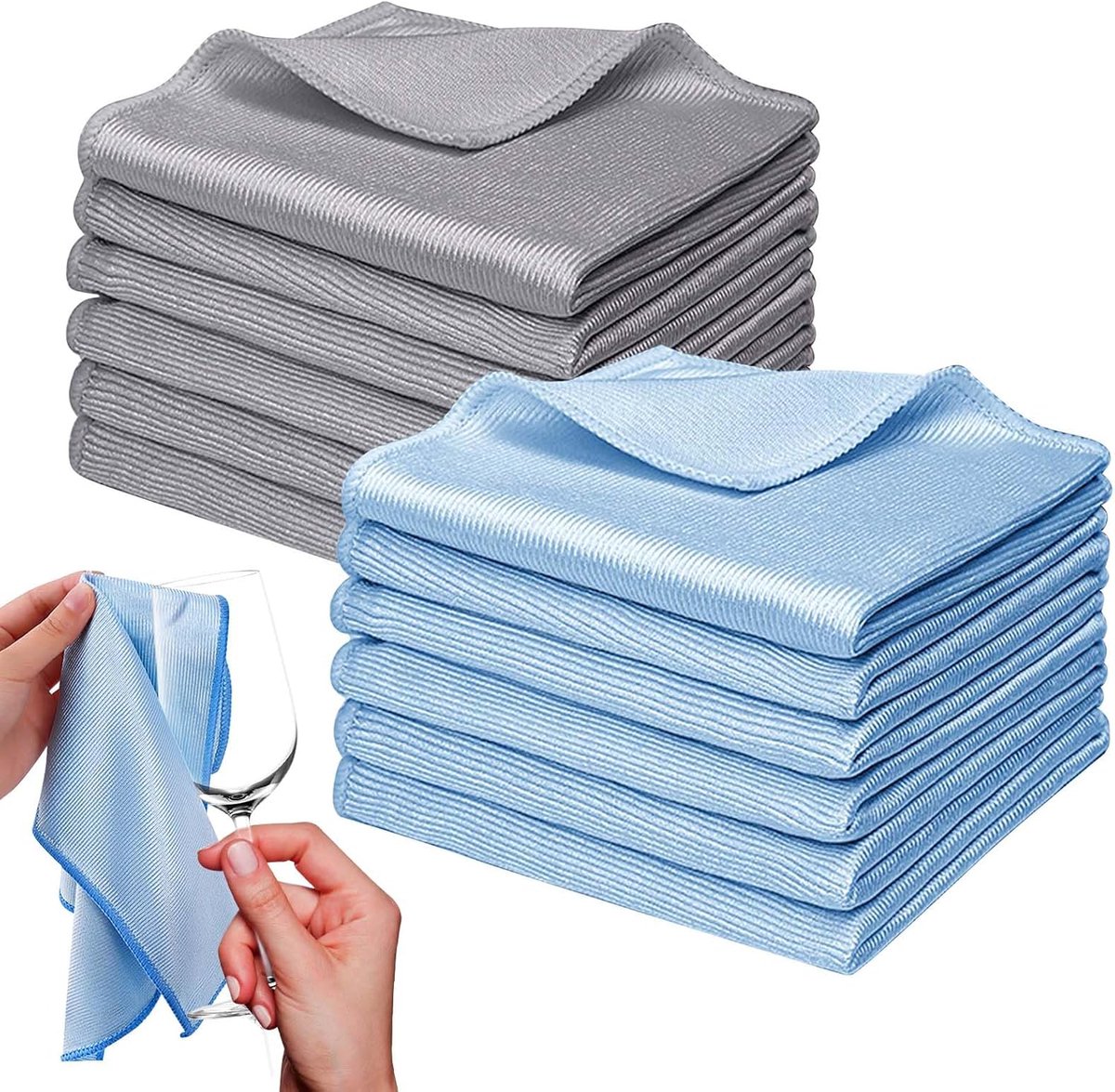 Pack van 12 Microfibre Polijstdoeken voor Glas - Polijstdoeken voor Spiegels en Hoogglansoppervlakken - Glazen Reinigingsdoeken en Reinigingsdoeken