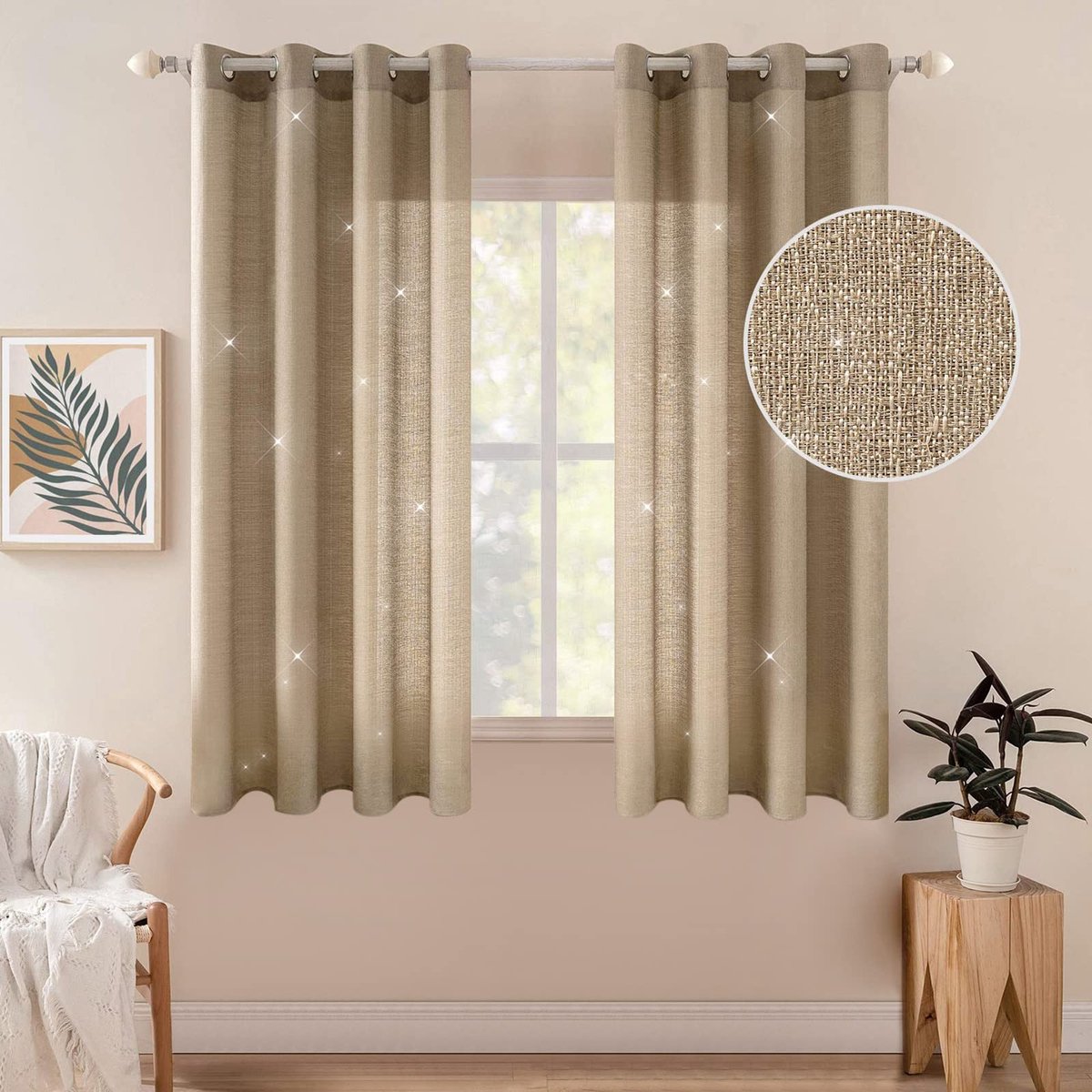 Vt products - Voile-gordijnen - Transparant lichtdoorlatend - Goudbruin - Decoratief gordijn - Perfect voor slaapkamer en woonkamer - Set van 2