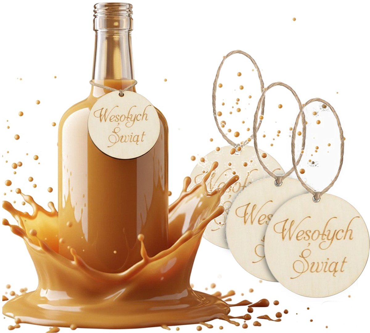 Bimberek - Feestdecoratie - Houten Kerstlabel - Set van 5 - Wesołych Świąt