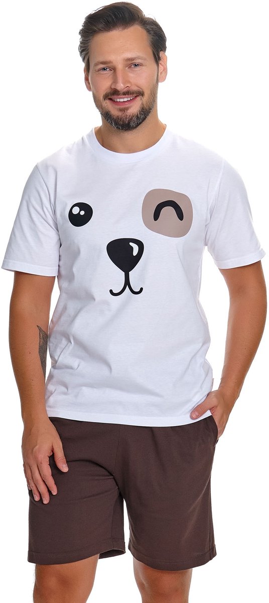 Doctor Nap Katoenen Heren Pyjama - Korte Mouw & Korte Broek - Matching Familie Zomer Shortama - Hondje - PMB.7410 Brownie XXL