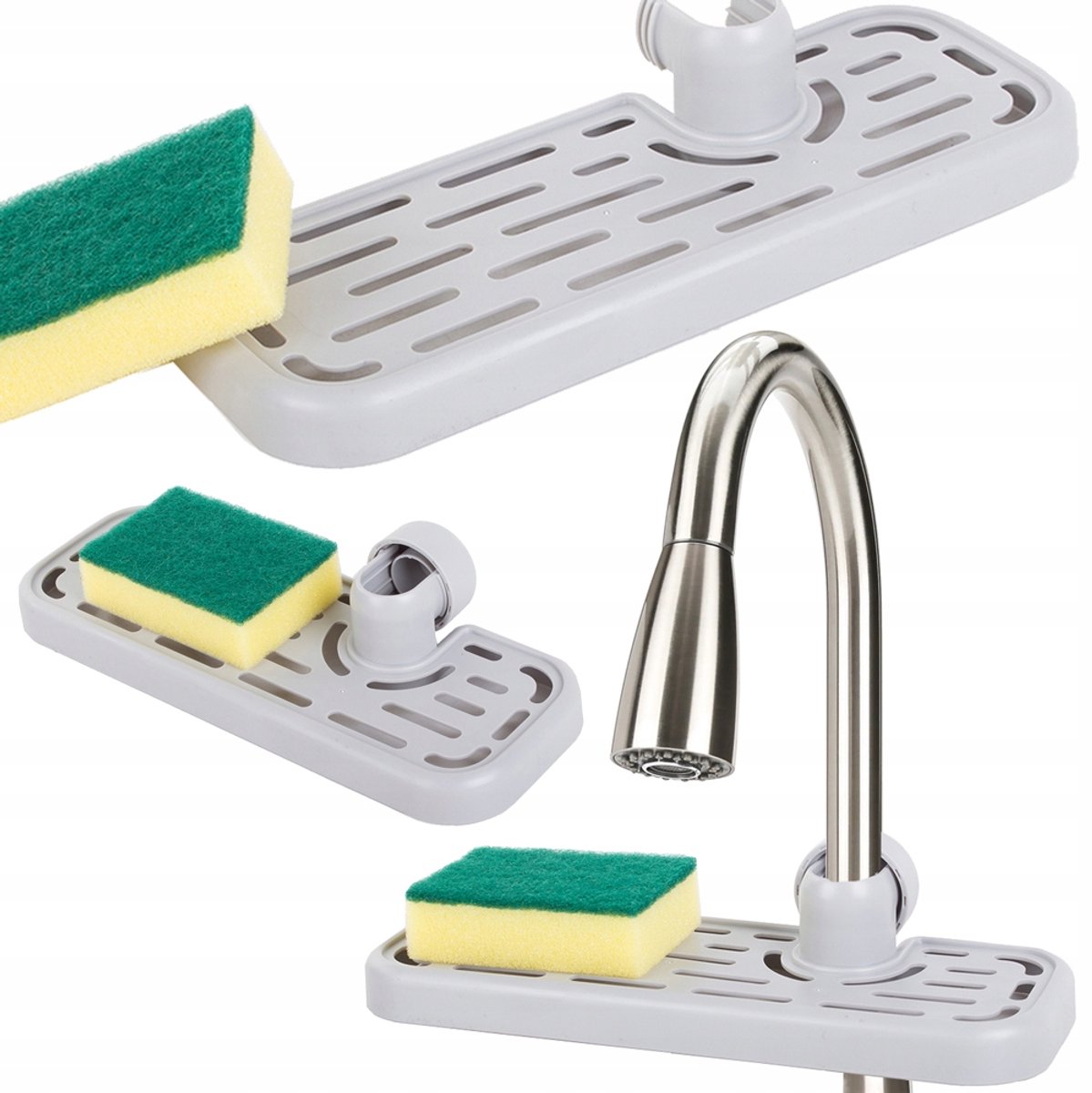 Gootsteen organizer - Keuken kraan spons / zeep houder - Kraanorganizer - Grijs