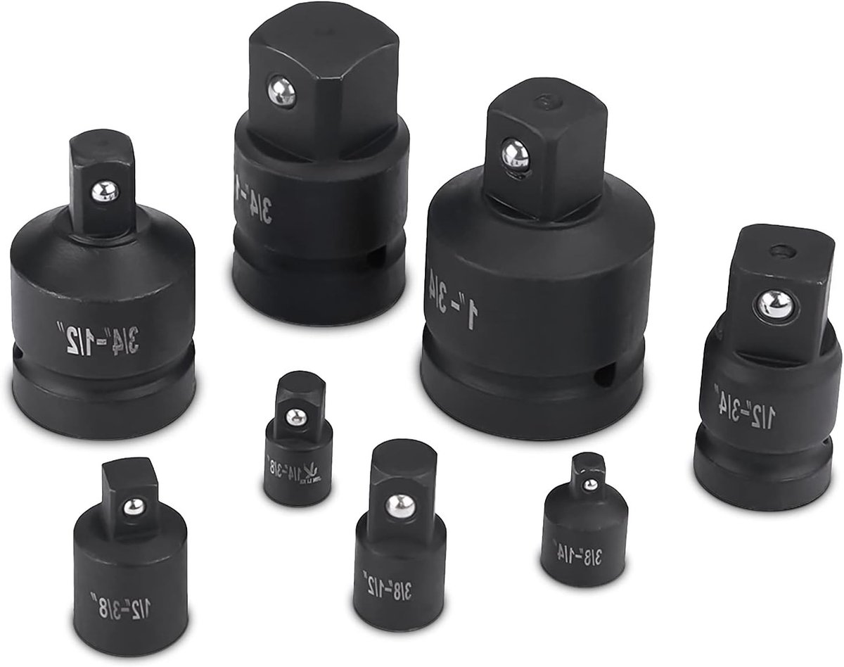 Adapterset voor steeksleutels en ratels, 8-delig, 1/4" naar 3/8", 3/8" naar 1/2", universele maat, gereedschap voor klussen en onderhoud