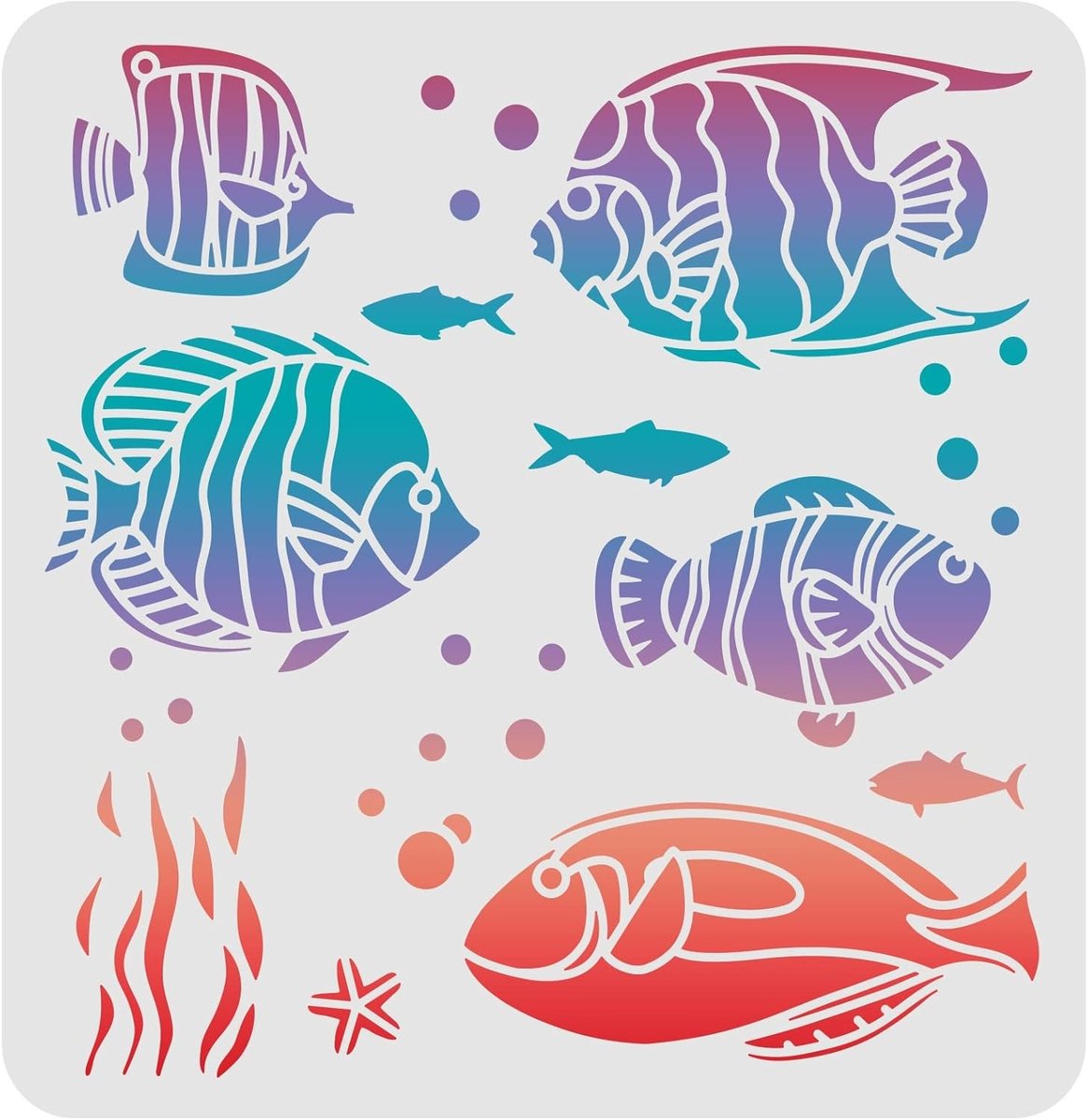 Tropische Vissen Sjabloon 30 x 30 cm - Herbruikbare Stencils voor Schilderen op Hout, Tegels en Textiel - Zeeleven Creaties voor Creatieve Projecten