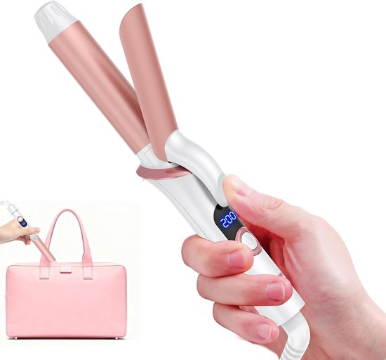 Mini Krullijzer voor kort haar, 25mm Travel Curler voor kleine krullen, LCD-scherm 120-200 ° C, met handschoen en opslagtas, Dual Voltage (White Rose)