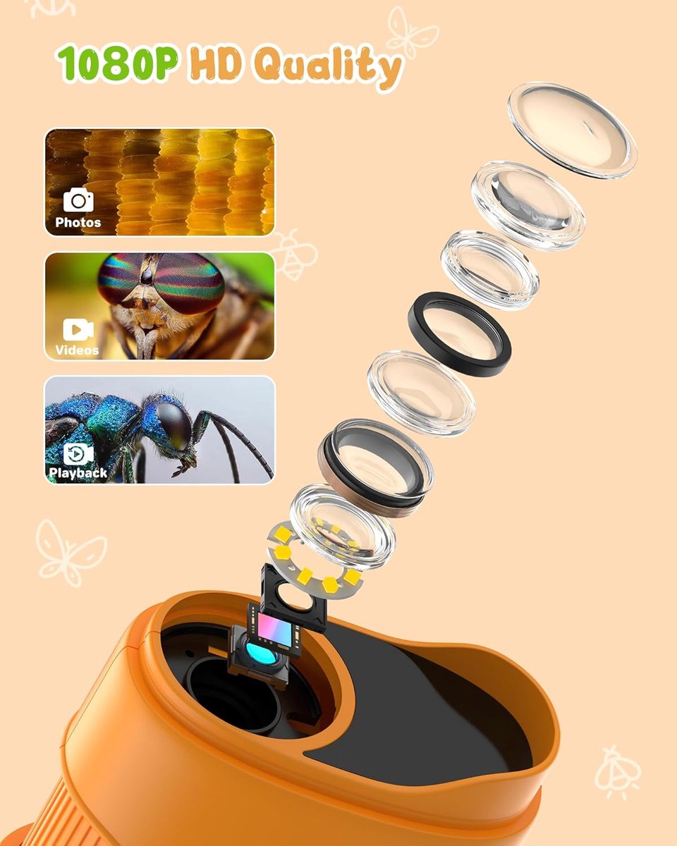 Kindermicroscopen - 1000x Digitale Kinder Microscoop - Geel - 8 LED-verlichting & 2MP Camera - Foto en Video Opname - 600mAh Oplaadbaar - Educatief & Wetenschappelijk Speelgoed voor Kinderen – foto 8