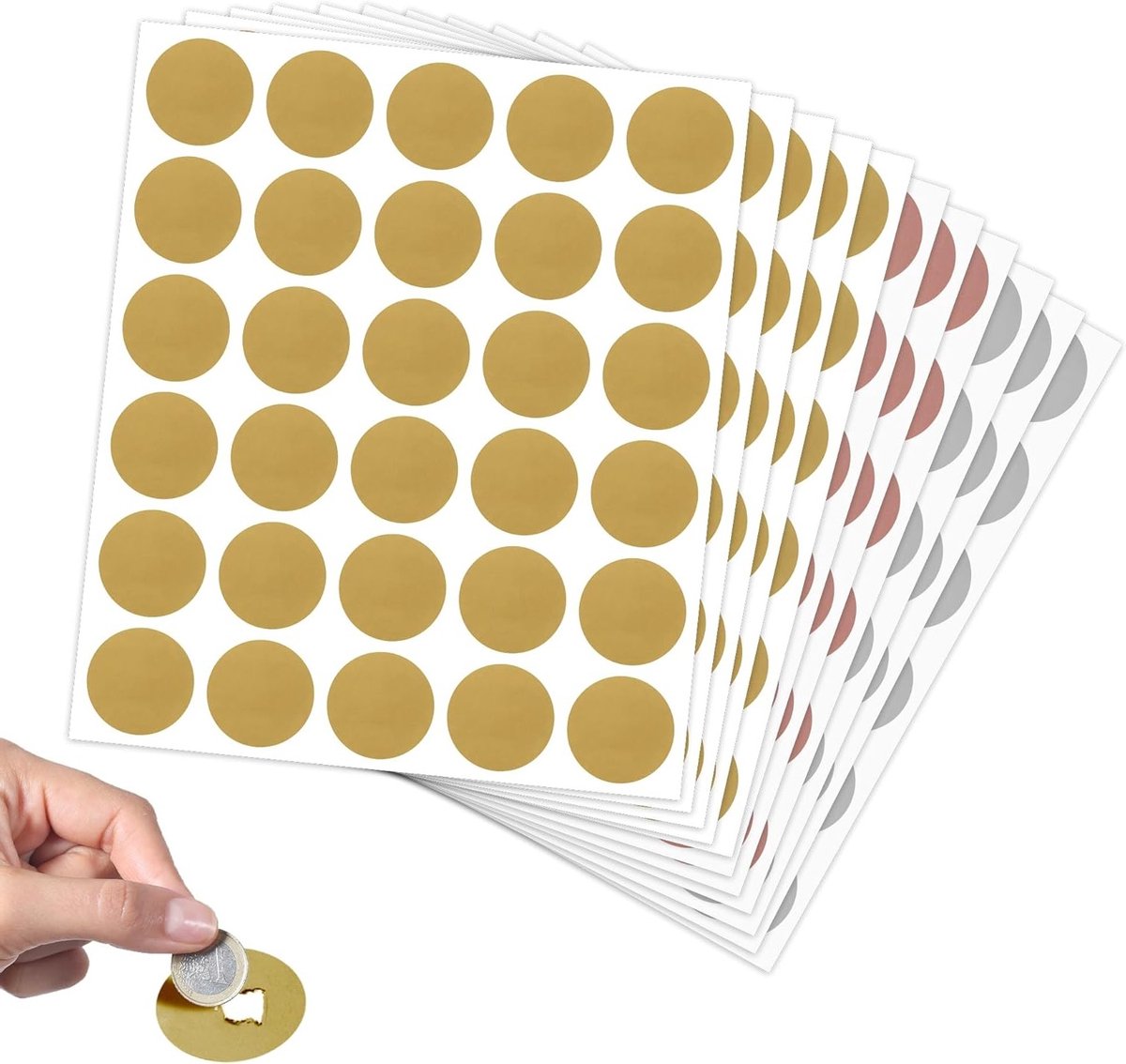 330 Stuks Ronde Krastickers van 25 mm voor Verrassingen, Postkaarten en Cadeaus in Goud/Zilver/Roze Goud