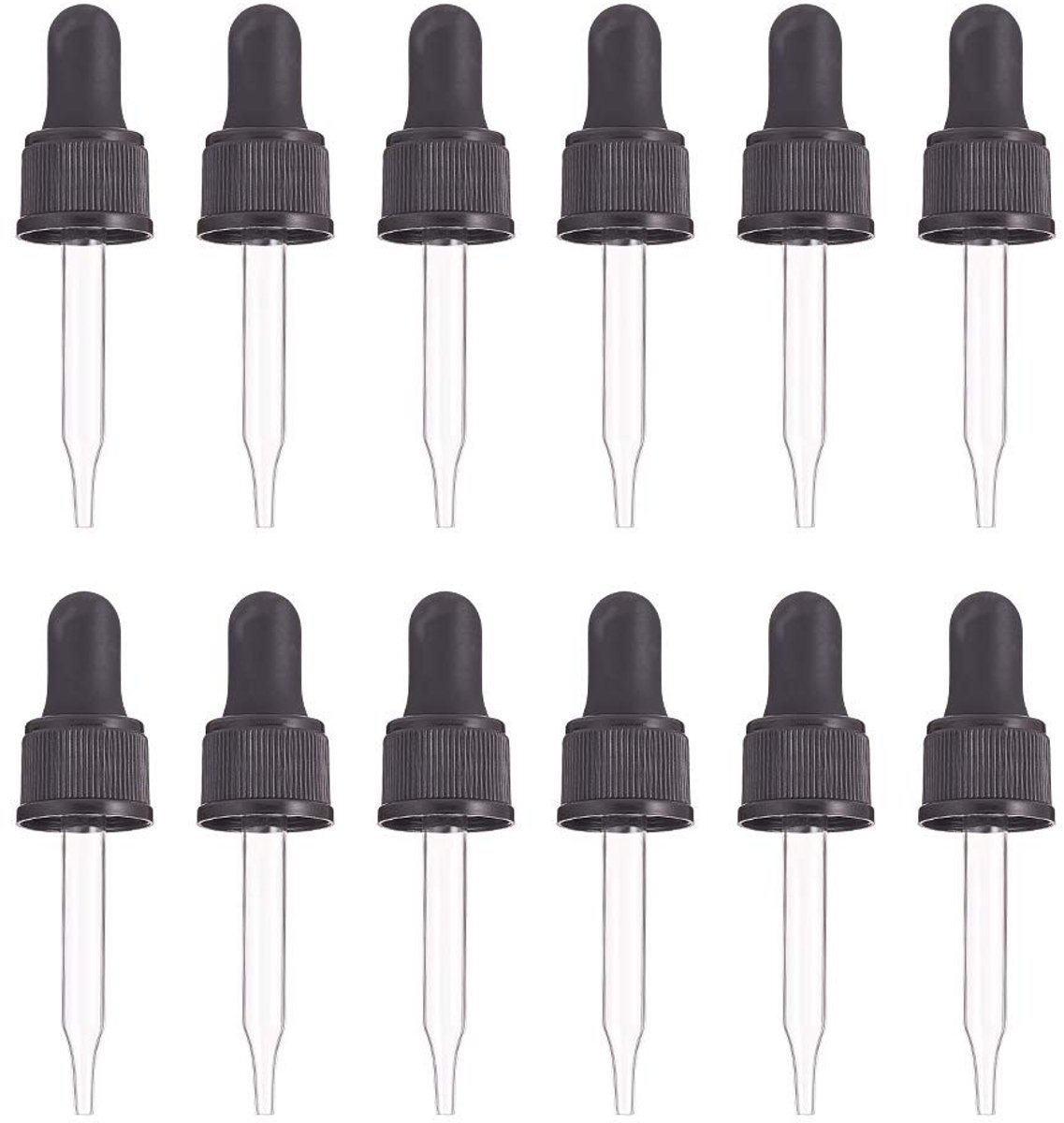 VT Goods - Glazen Oogdruppelaars - 12 Stuks - Geschikt voor 15ml Flesjes - Levensduur - Herbruikbaar - Voor Essentiële Olie - Praktisch en Handig