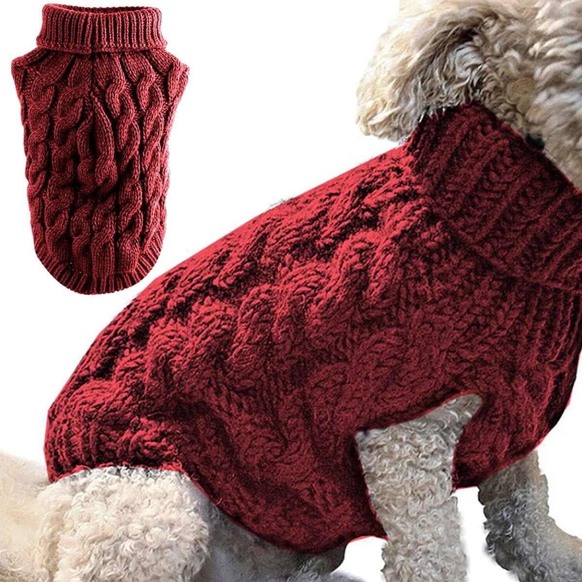 Turtleneck Gebreide Trui voor Honden en Katten - Warme Pullover voor Kleine en Middelgrote Huisdieren in Rood (S) - Ideaal voor de Winter