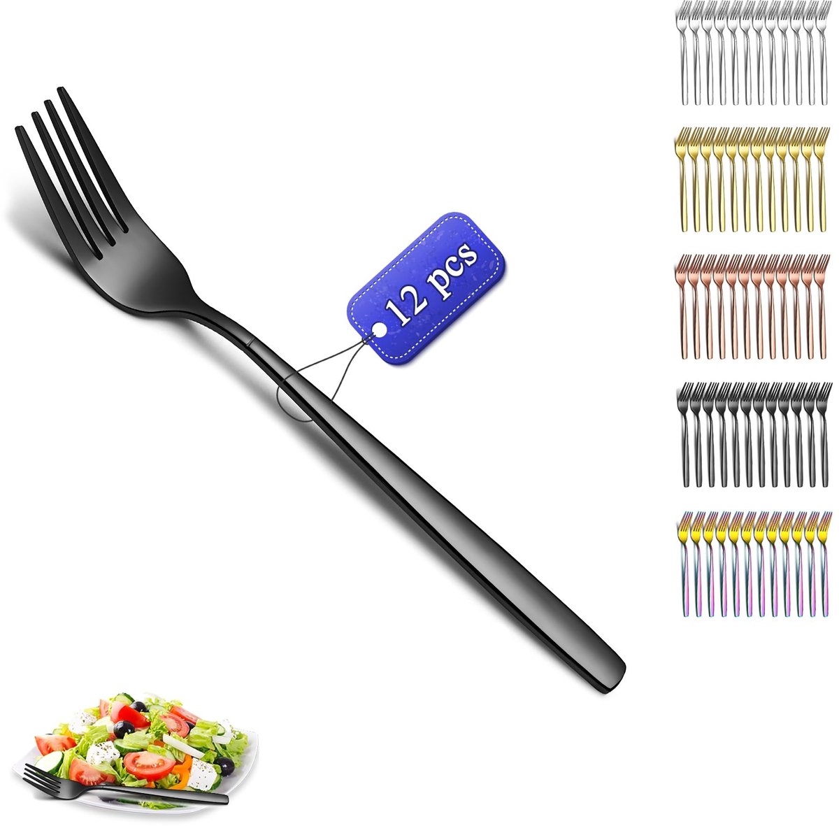 VT Goods - Zwarte Tafelvorken - Set van 12 - Duurzaam - 18.3 cm - Geschikt voor Thuis en Restaurant - Vaatwasserbestendig