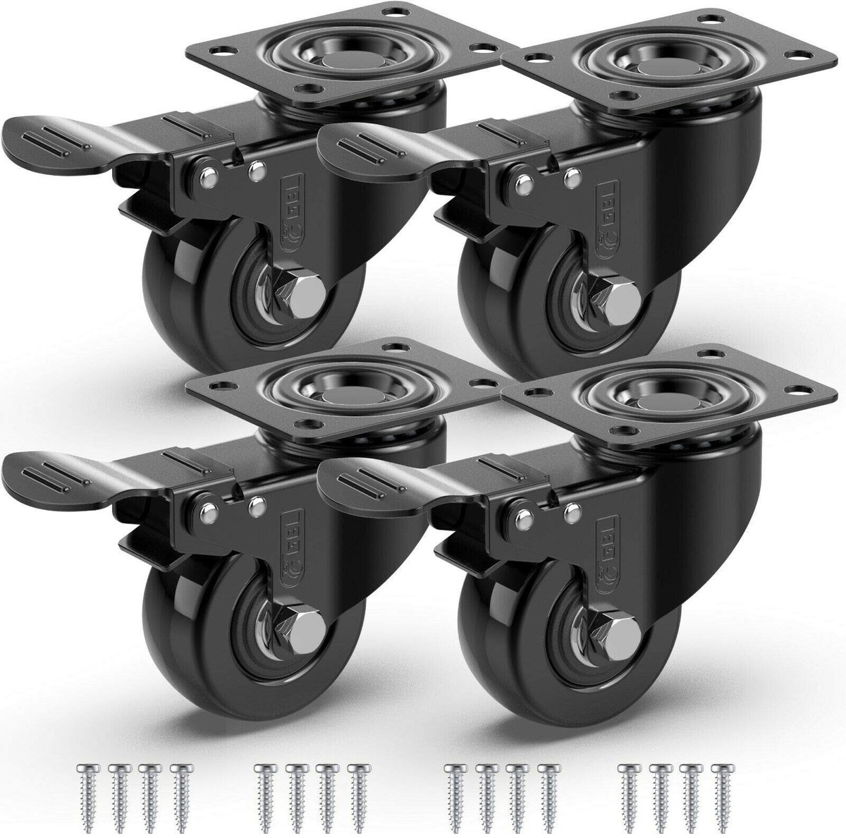 Allecto - Heavy Duty Zwenkwieltjes - 50mm - 4 Stuks - Duurzaam en Stil - Rubber Trolley Wielen - Zwart - Voor Meubels - 200kg Laadvermogen
