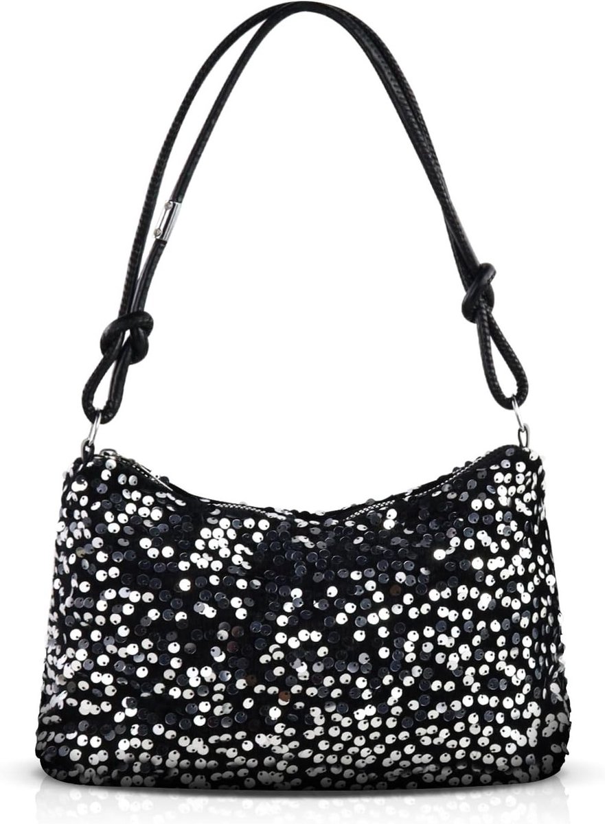 Elegante Kleine Handtas met Sprankelende Pailletten en Pluche Afwerking voor Avonden, Feesten en Winkelen