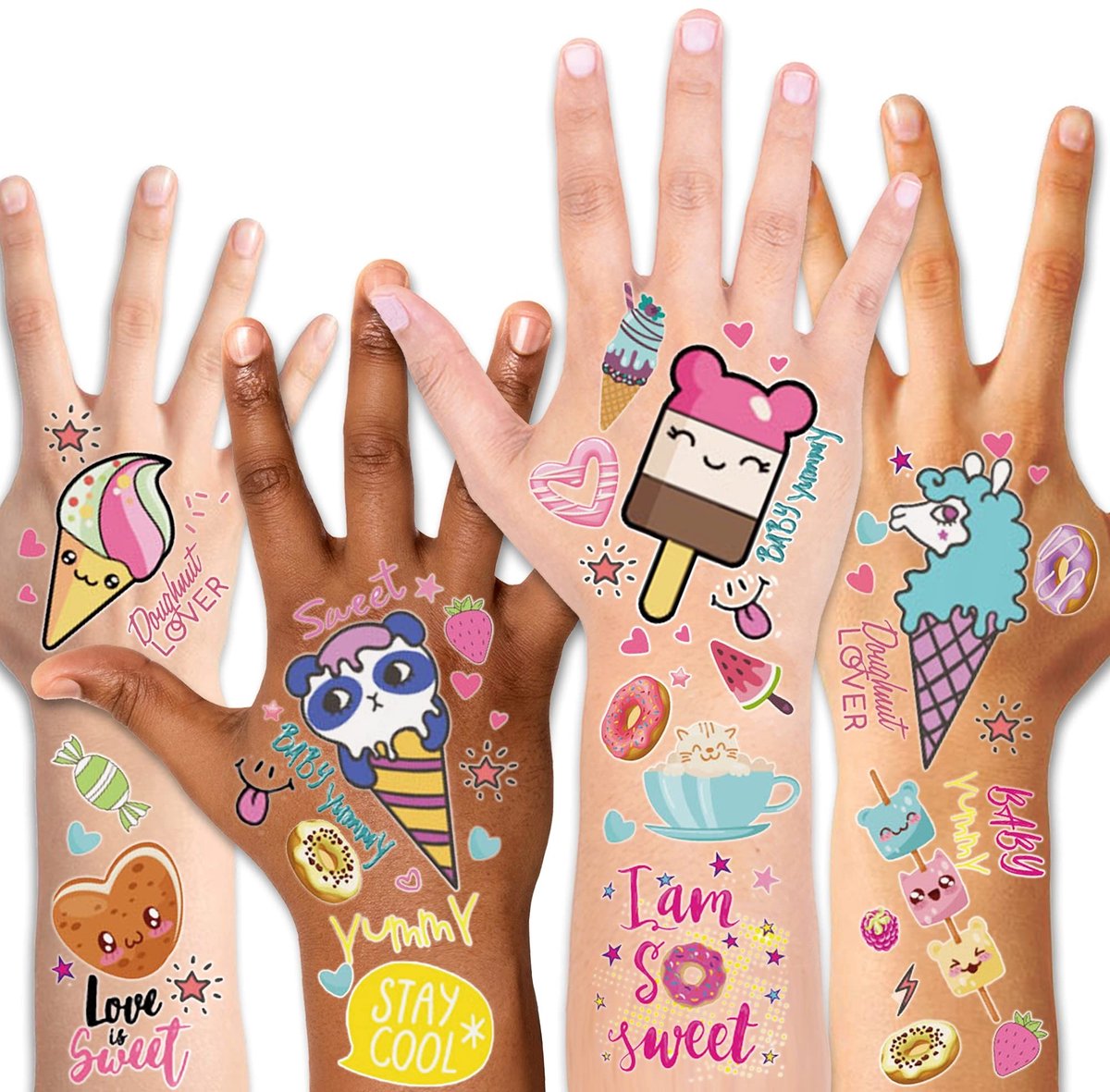 Allecto - Kindertatoeages - Tijdelijke Tattoos - Feestelijke Cadeaus - 176 Stuks - Leuk voor Meisjes - Verjaardagscadeau - Cake en Snoep Thema
