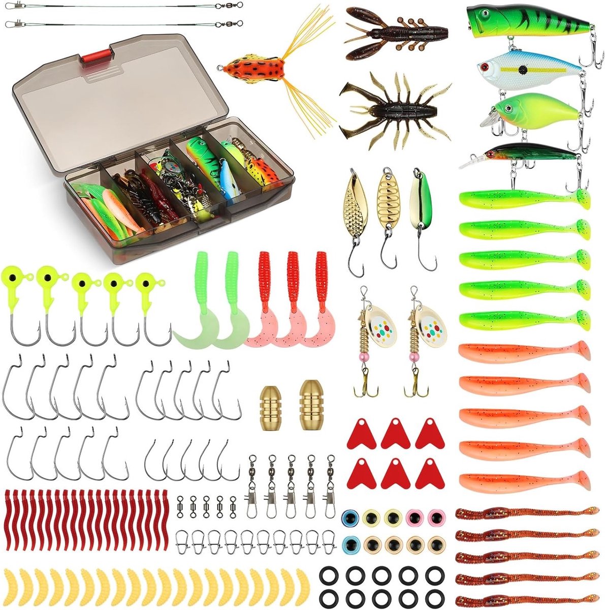 SnelShoppen - 147-delige Gemengde Visaas Set, Vissen Lures Set met Spinners, VIB, Drievoudige Haken, Enkele Haken, Swivels en Tackle Box, Perfect Voor