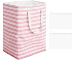 Vouwbare Wasmand met Roze Strepen en 2 Ritsopbergzakken, Ideaal voor Slaapkamer en Badkamer, Ruime Wasverzamelaar voor Studentenhuizen